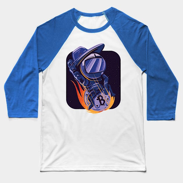 Funny Crypto Astronaut Riding Bidcoin to the Moon Baseball T-Shirt by Popculture Tee Collection